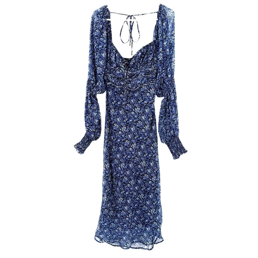 Free People Size XS Aglow Long Sleeve Midi Dress Blue Bohemian Back Cutout